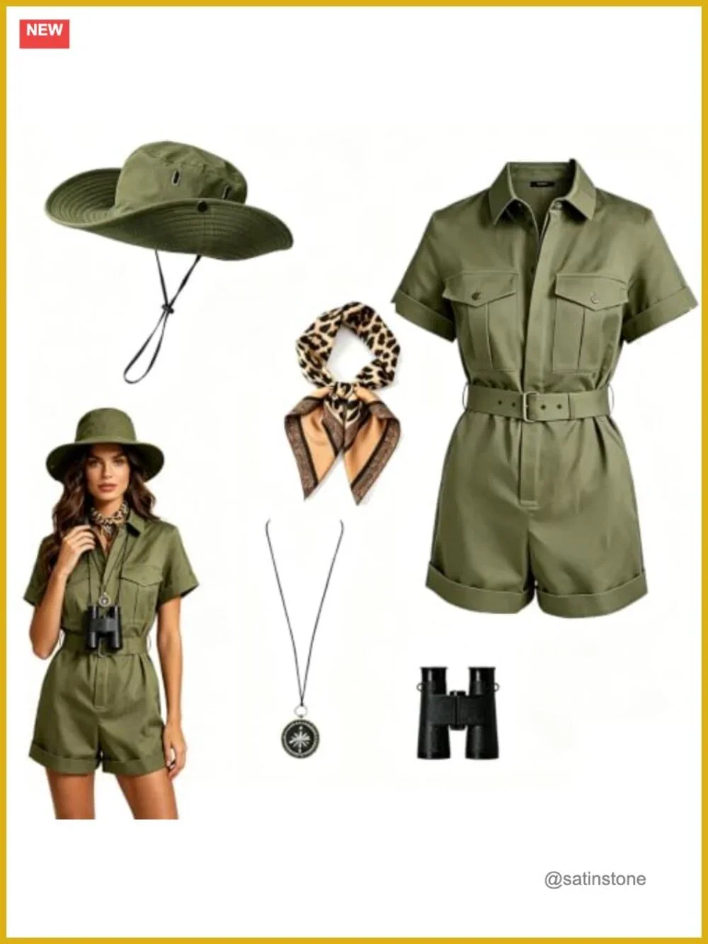 5-Piece Safari Explorer Costume Set for Women Adults Halloween Romper Hat Scarf